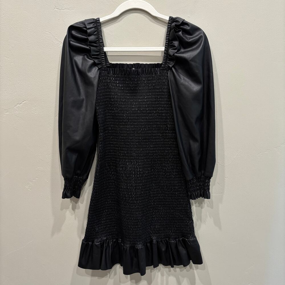 7 For All Mankind Smocked Faux Leather Mini Dress in Black - Size: XS